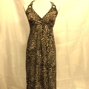Leopard Halter Maxi dress with 2 rings detail